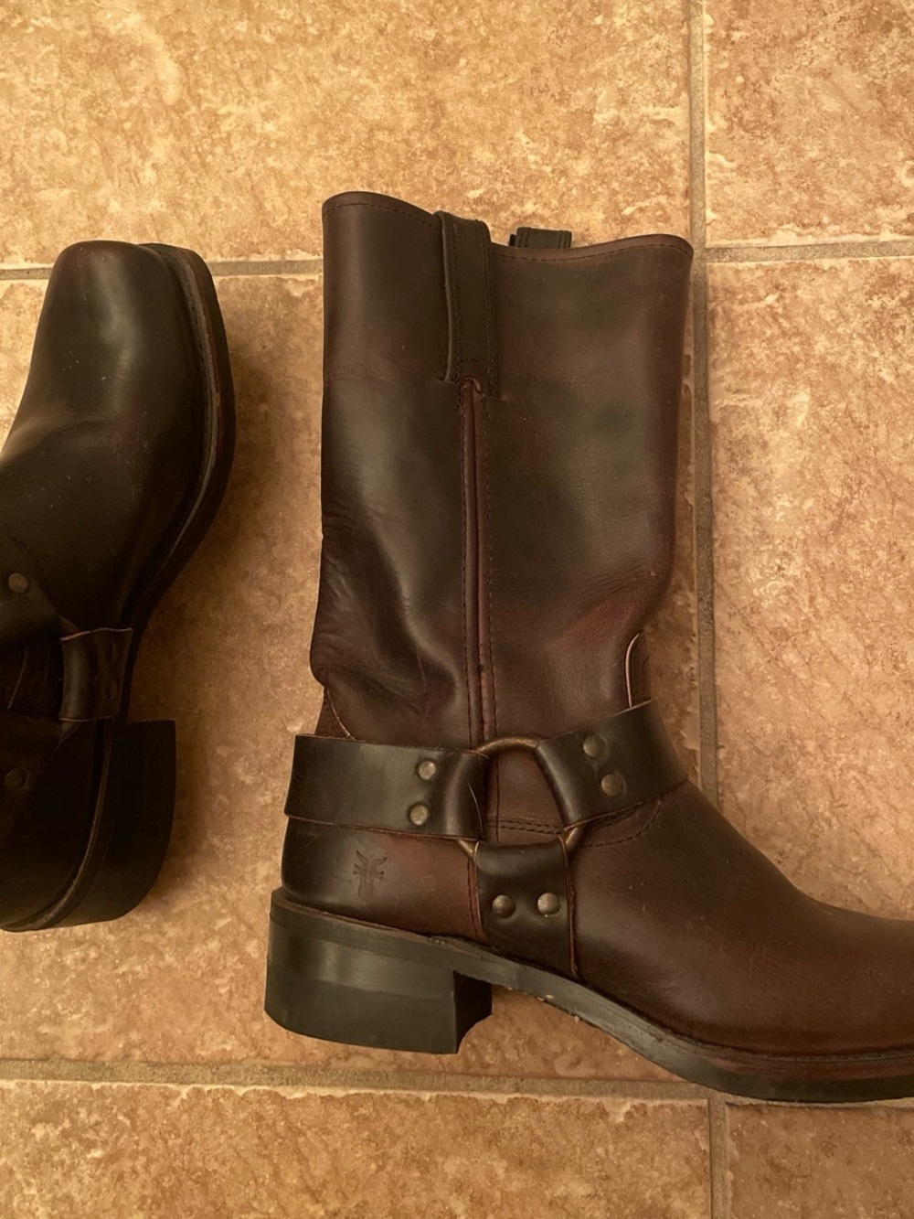 Frye Dark Brown Leather Harness Boots
